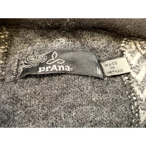 prana Women Jacket Medium Wool Blend Gray Black Herringbone Full Front Zip Hood - Picture 11 of 12